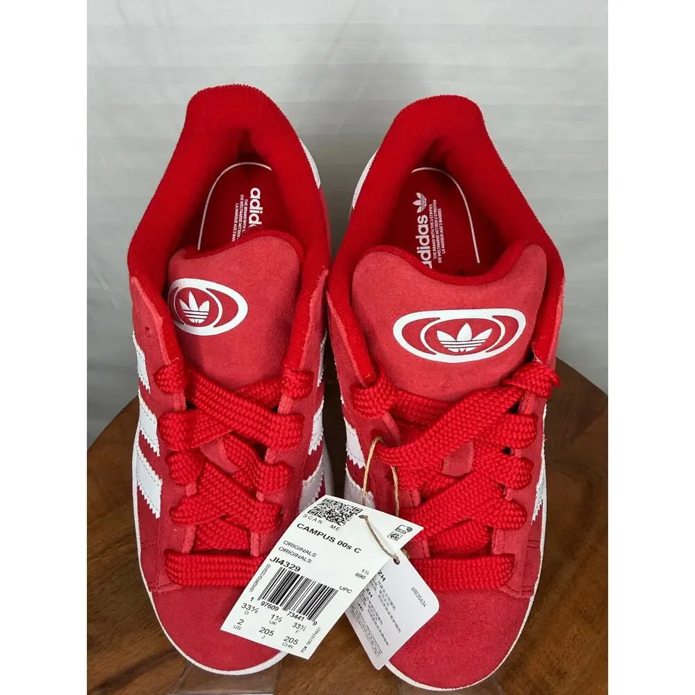 Adidas Campus 00s Kids Size 2 Red White Suede Sneakers NW